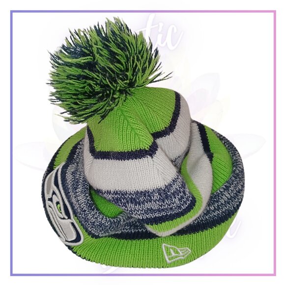 New Era Official Seattle Seahawks Cozy Winter Hat & Nice Warm Scarf Gift Set - Picture 4 of 16